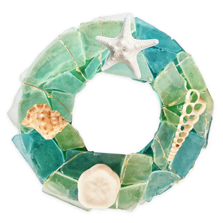 Sea Glass Christmas Wreath with Lights - Image 3
