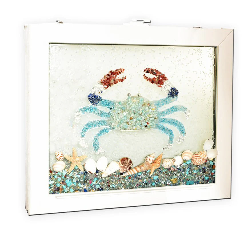 Chesapeake Blue Crab Window Resin Art With Real Seashells
