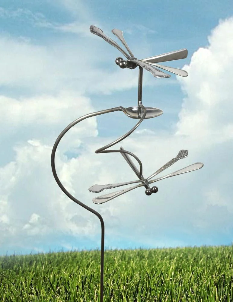 Double Dragonfly Silverware Kinetic Garden Art - Image 3
