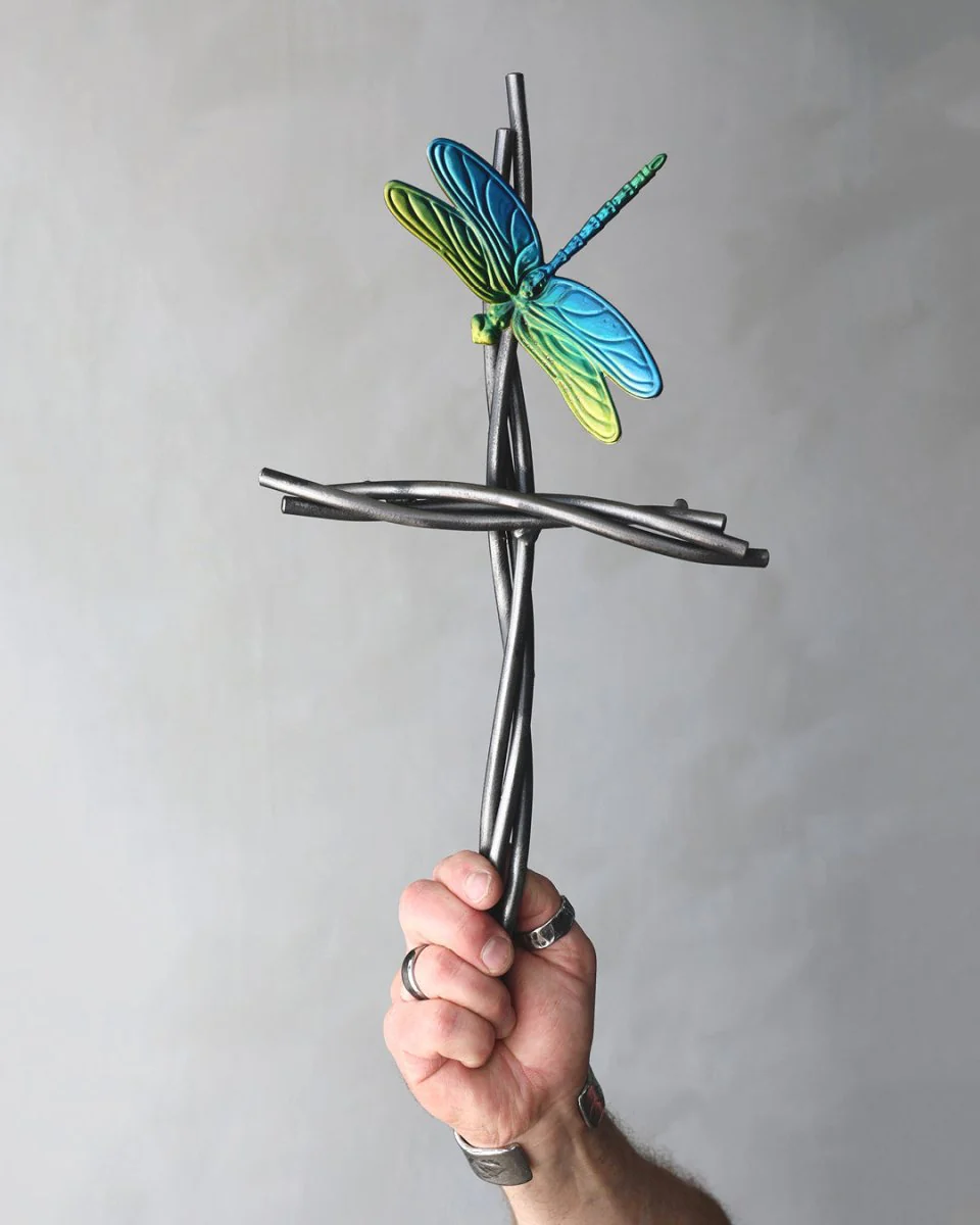 Dragonfly Handcrafted Vine Cross - Image 2