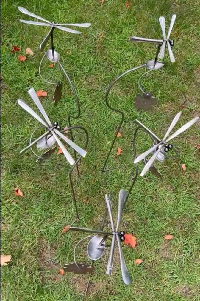 Dragonfly Kinetic recycled Silverware Garden Art - Image 4