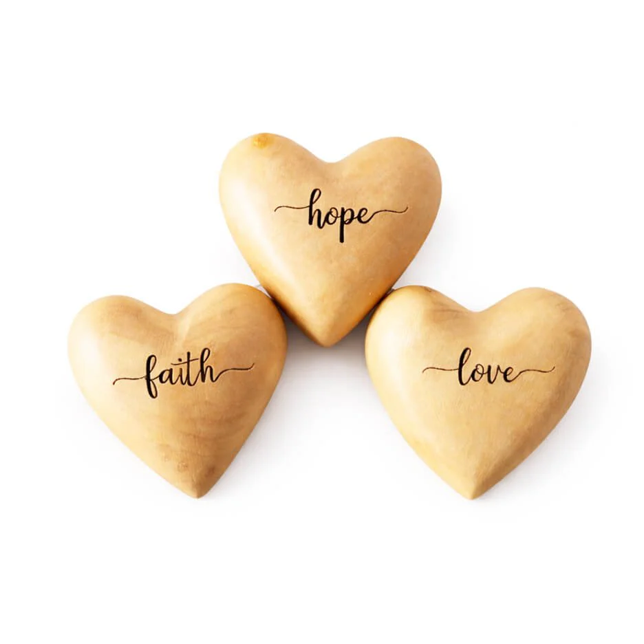 Engraved Olive Wood Hearts from the Holy Land