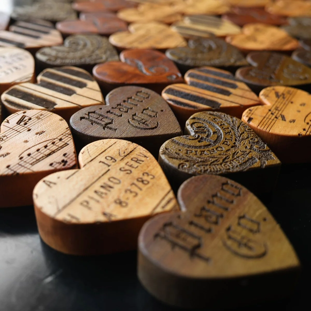 Engraved Piano Wood Hearts - Image 3