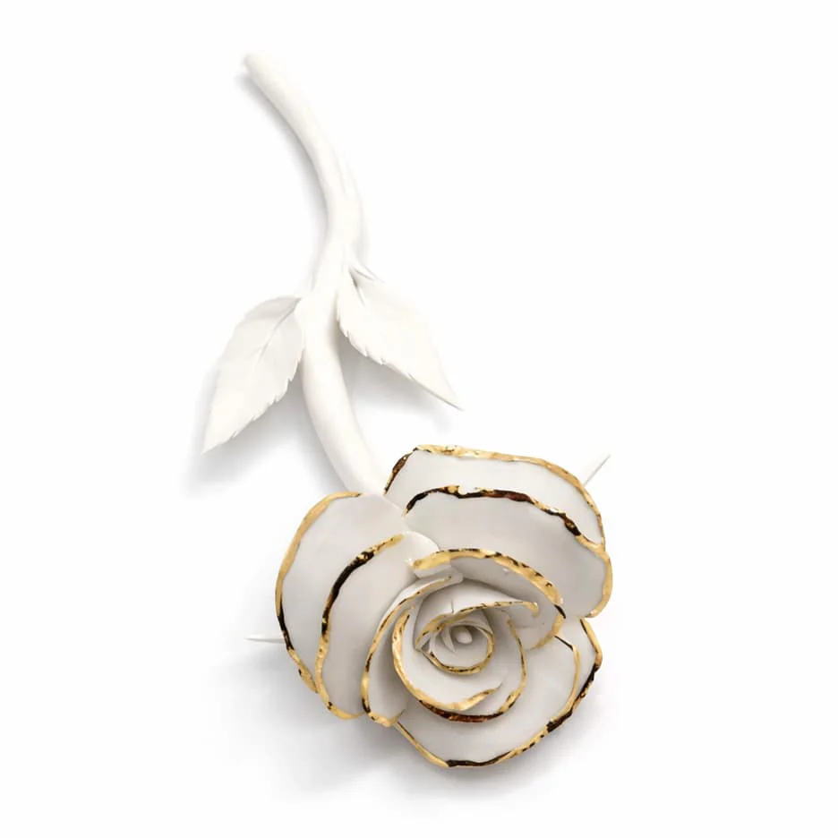 Elegant White and Gold Handcrafted Porcelain Rose - Image 3