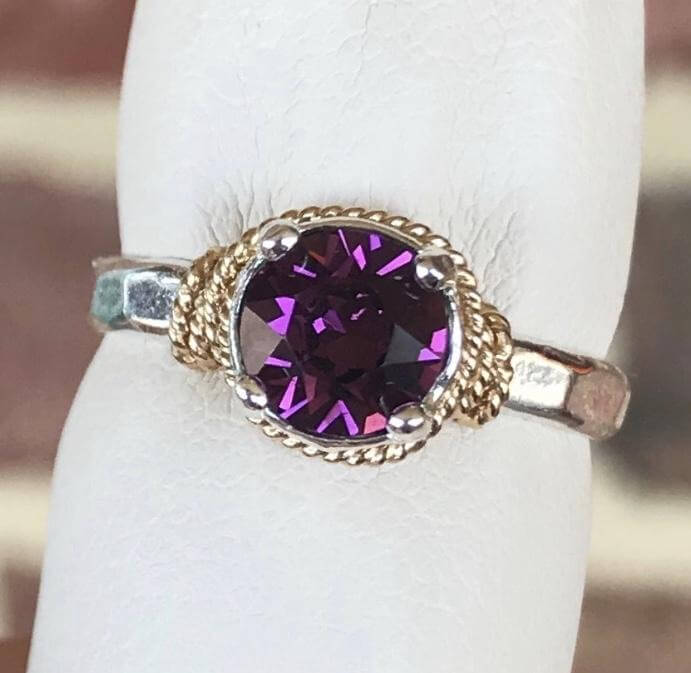 Hand Hammered Birthstone Colored Crystal Ring - Image 3