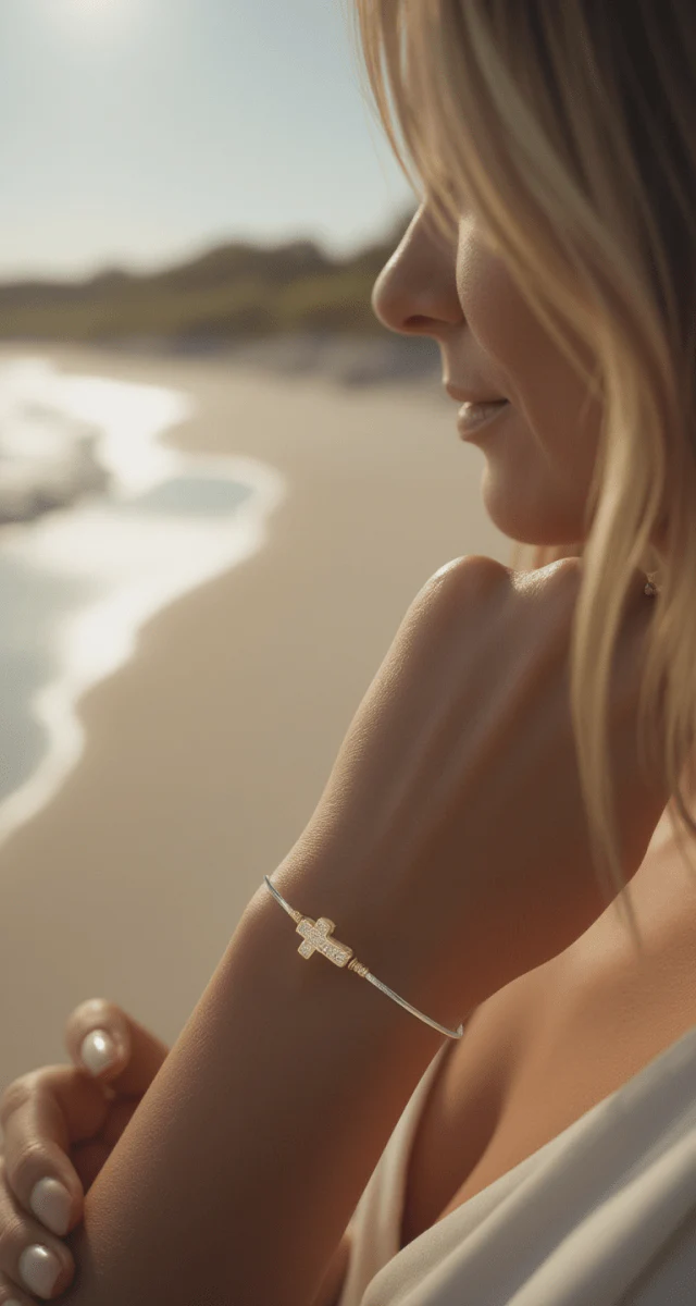 Micro Cross Pave Bracelet - Sterling Silver or 14K Gold Filled - Image 3
