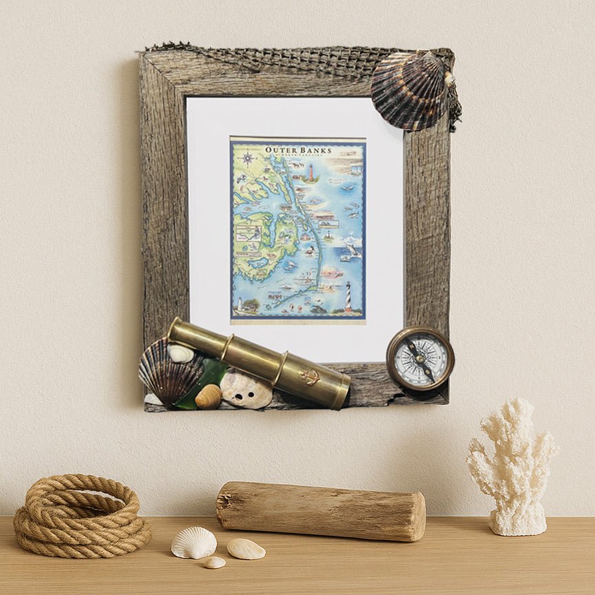 Outer Banks Map in Reclaimed Frame Nautical Mixed Media - Image 3