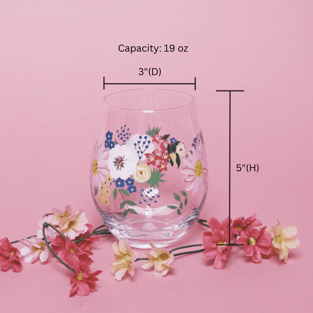 Painted Floral Stemless Wine Glasses - Image 6