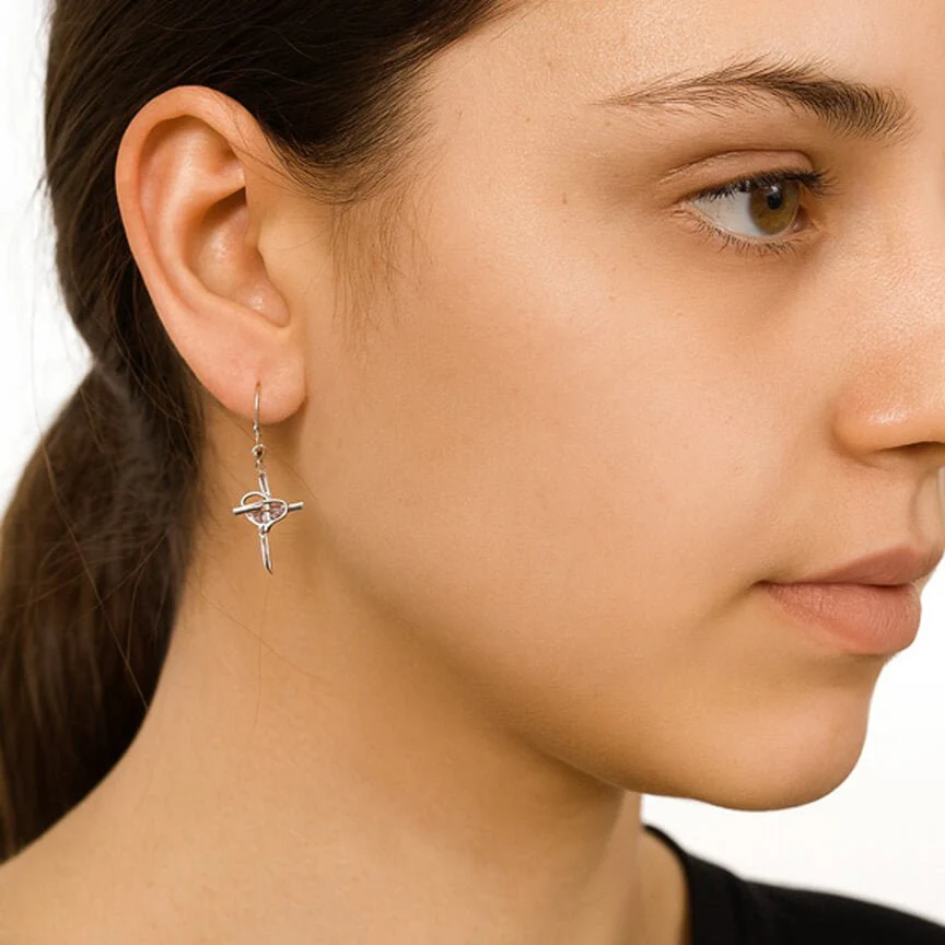 Promise Cross Sterling Silver Earrings - Image 3
